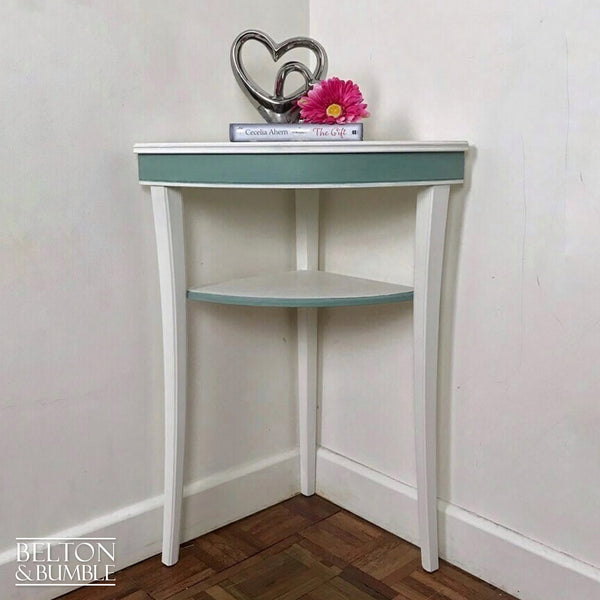 White and Duck Egg Freestanding Corner Shelving-Belton & Bumble