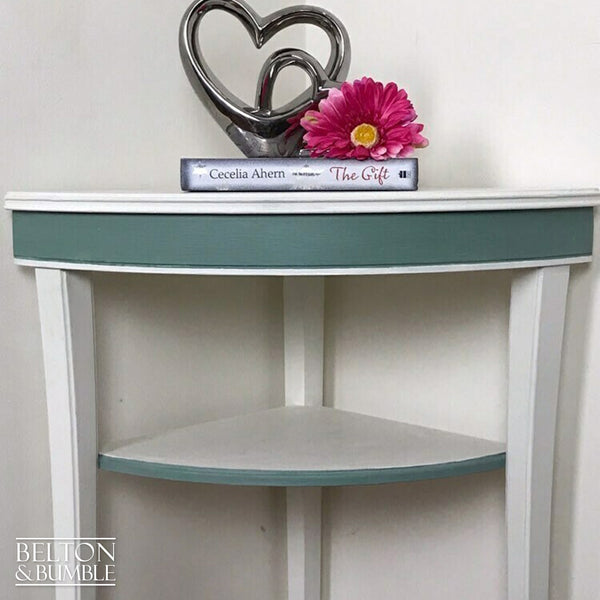 White and Duck Egg Freestanding Corner Shelving-Belton & Bumble