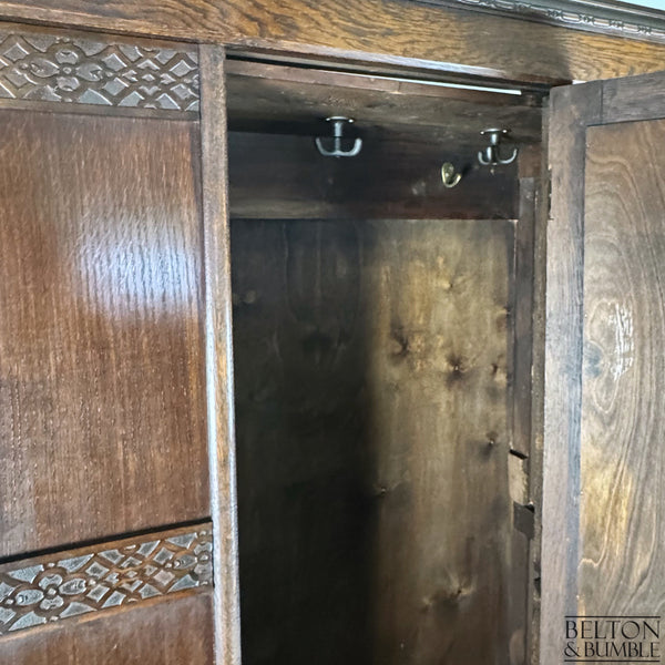 Oak Mirror Fronted Single Wardrobe Armoire-Wardrobe-Belton & Bumble