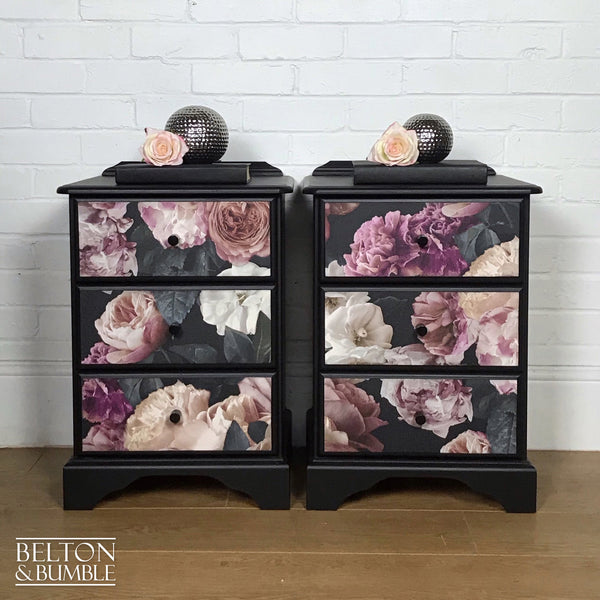 Black Floral Set of Bedside Drawers Set-Belton & Bumble