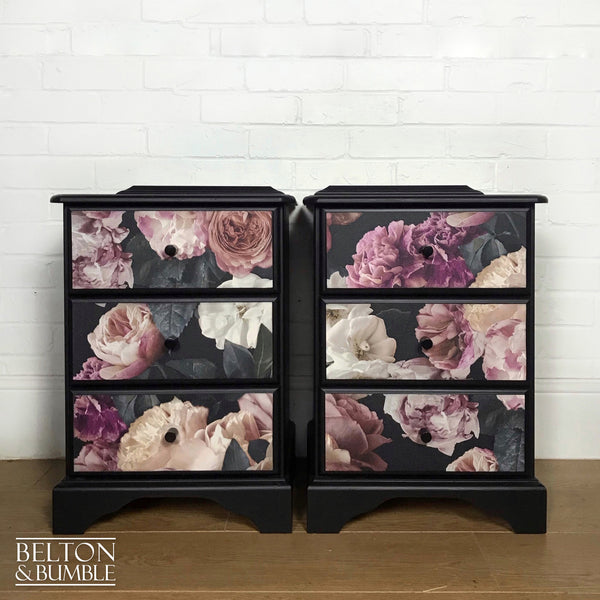 Black Floral Set of Bedside Drawers Set-Belton & Bumble
