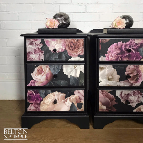 Black Floral Set of Bedside Drawers Set-Belton & Bumble