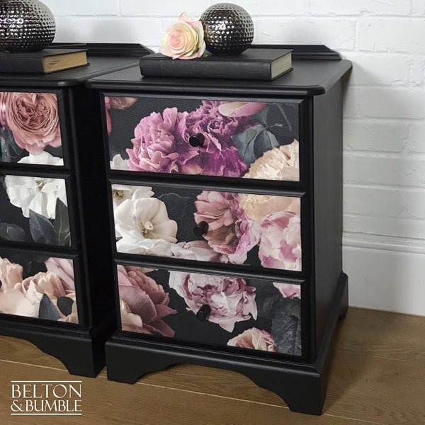 Black Floral Set of Bedside Drawers Set-Belton & Bumble