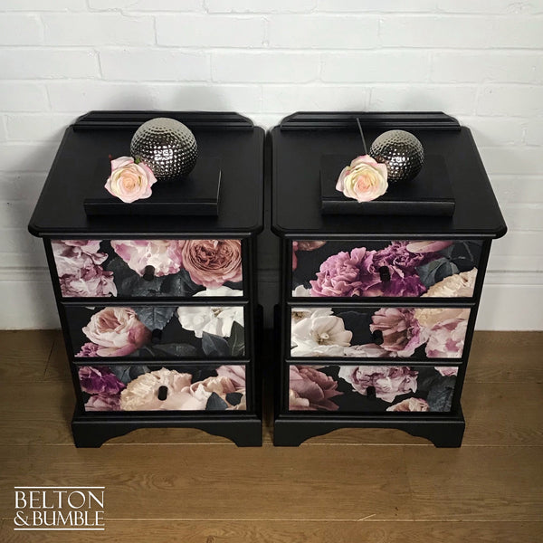 Black Floral Set of Bedside Drawers Set-Belton & Bumble