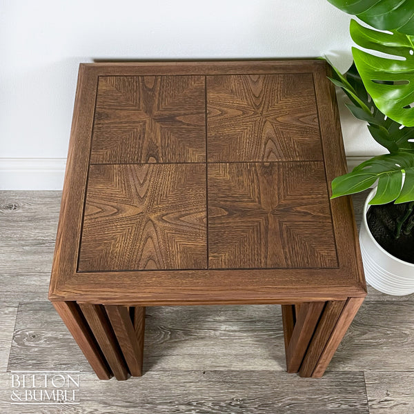 G Plan Parquetry Nest of Three Tables – Close-up of wood finish and texture