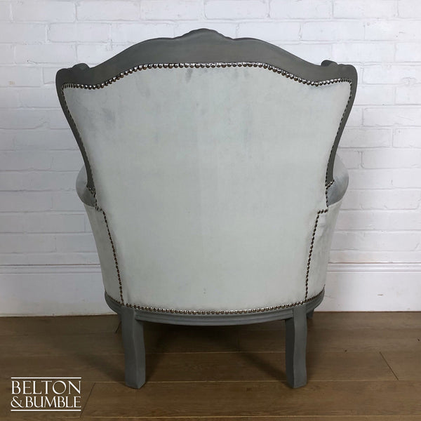 Louis Style Armchair Throne Reupholstered in Silver Grey Velvet-Belton & Bumble