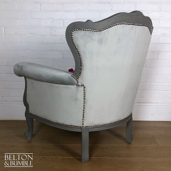 Louis Style Armchair Throne Reupholstered in Silver Grey Velvet-Belton & Bumble