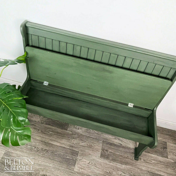 Vintage Pine Lift Lid Storage Bench Pew in Dark Olive Green-Belton & Bumble