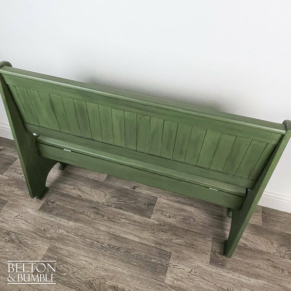 Vintage Pine Lift Lid Storage Bench Pew in Dark Olive Green-Belton & Bumble