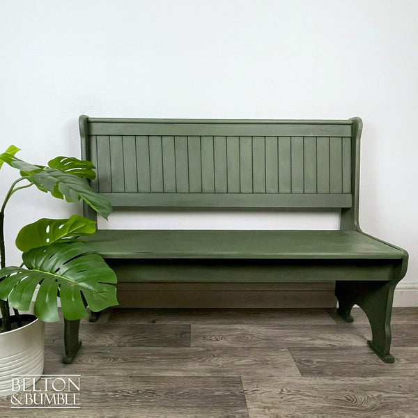 Vintage Pine Lift Lid Storage Bench Pew in Dark Olive Green-Belton & Bumble