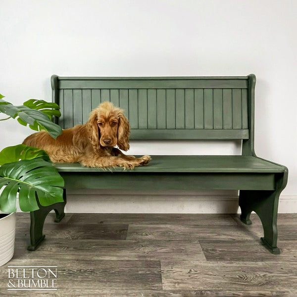 Vintage Pine Lift Lid Storage Bench Pew in Dark Olive Green-Belton & Bumble