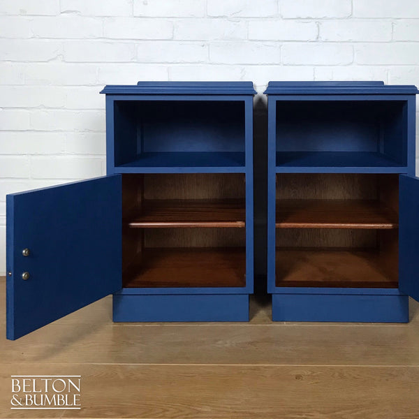 Matching Blue Bedside Cabinet Set with Floral Print Decoupage-Belton & Bumble