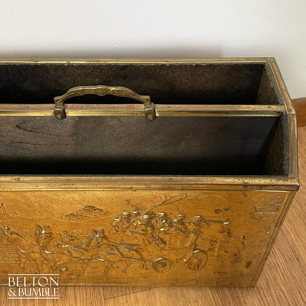 Mid Century Brass on Wood Magazine Holder – Interior detail view with usable storage