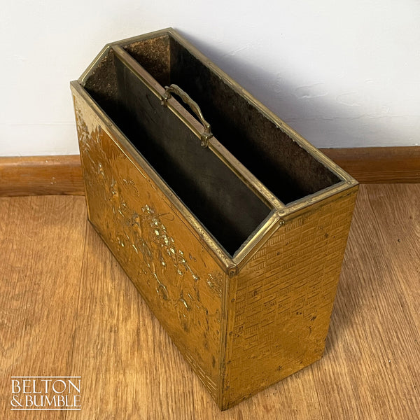 Mid Century Brass on Wood Magazine Holder – Side profile highlighting depth, and silhouette