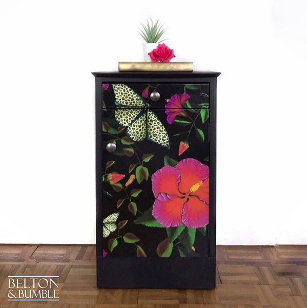 Black Lebus Bedside Cabinet Decoupaged with Muck 'n' Brass Paper-Belton & Bumble