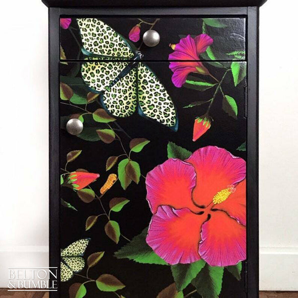 Black Lebus Bedside Cabinet Decoupaged with Muck 'n' Brass Paper-Belton & Bumble