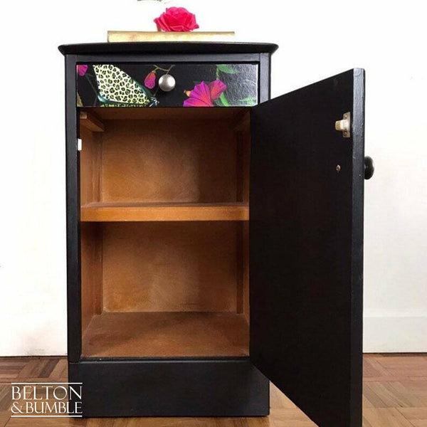 Black Lebus Bedside Cabinet Decoupaged with Muck 'n' Brass Paper-Belton & Bumble