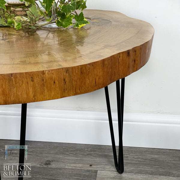 Oak Slice Gold Resin Coffee Table – Side profile highlighting depth, leg shape and silhouette