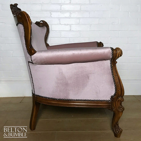 Louis Style Throne Armchair in Pale Pink Velvet-Belton & Bumble