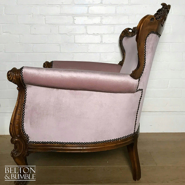 Louis Style Throne Armchair in Pale Pink Velvet-Belton & Bumble
