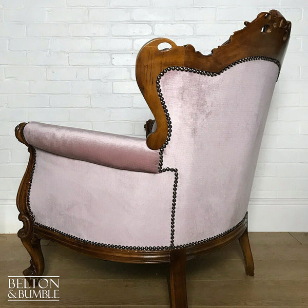 Louis Style Throne Armchair in Pale Pink Velvet-Belton & Bumble