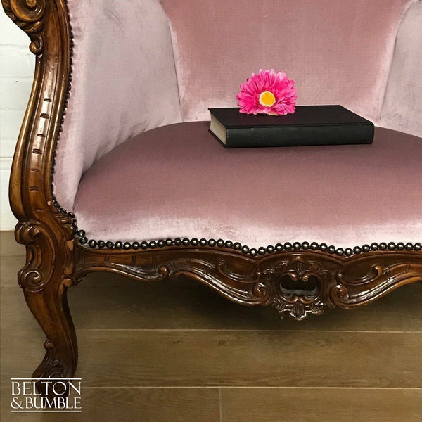 Louis Style Throne Armchair in Pale Pink Velvet-Belton & Bumble