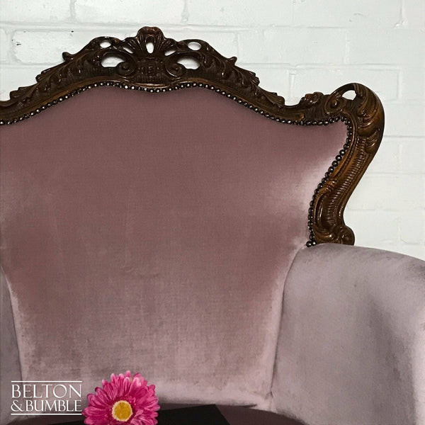 Louis Style Throne Armchair in Pale Pink Velvet-Belton & Bumble