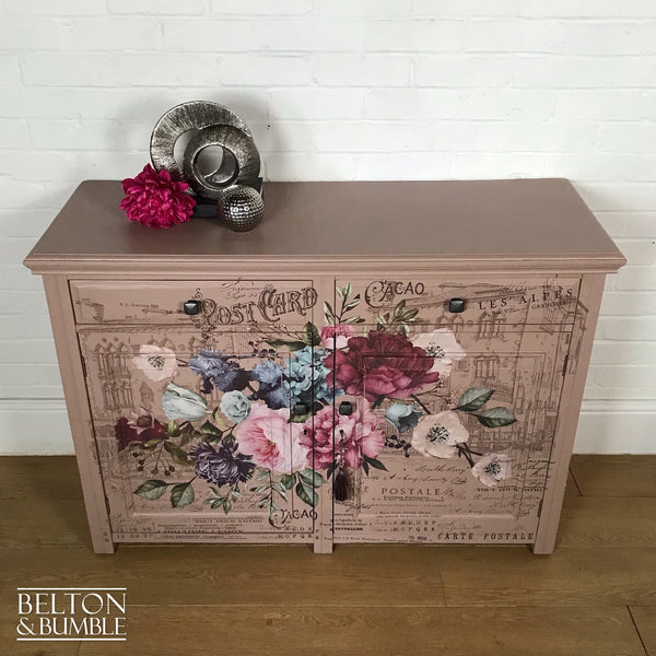 Rustic Pink Floral Sideboard Cupboard with Drawers-Belton & Bumble