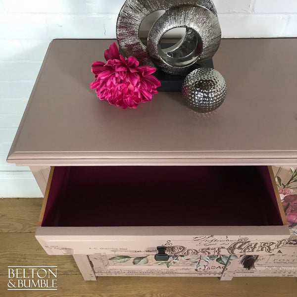 Rustic Pink Floral Sideboard Cupboard with Drawers-Belton & Bumble
