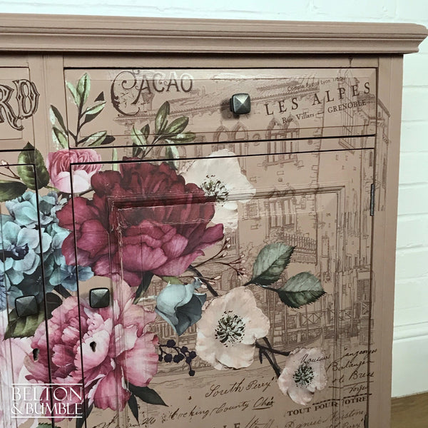 Rustic Pink Floral Sideboard Cupboard with Drawers-Belton & Bumble