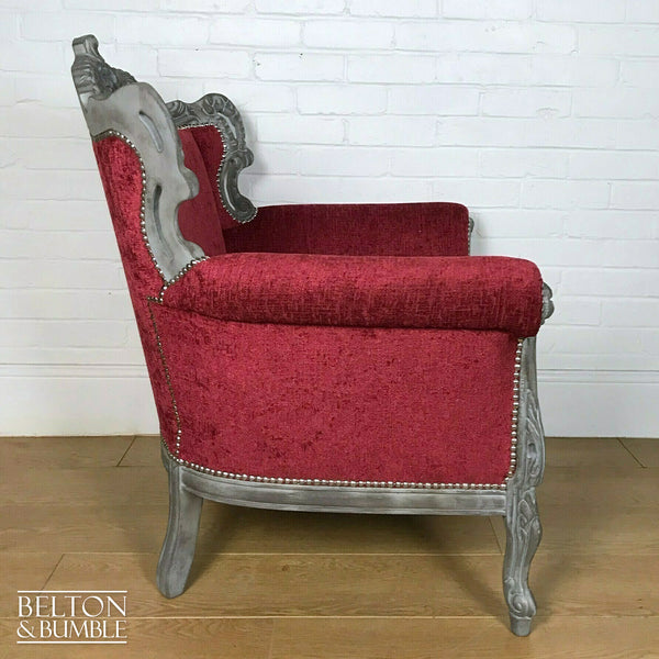 Louis Style Throne Armchair in Grey & Red Chenille-Belton & Bumble
