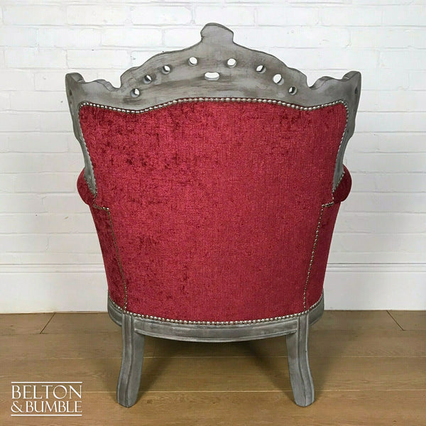 Louis Style Throne Armchair in Grey & Red Chenille-Belton & Bumble