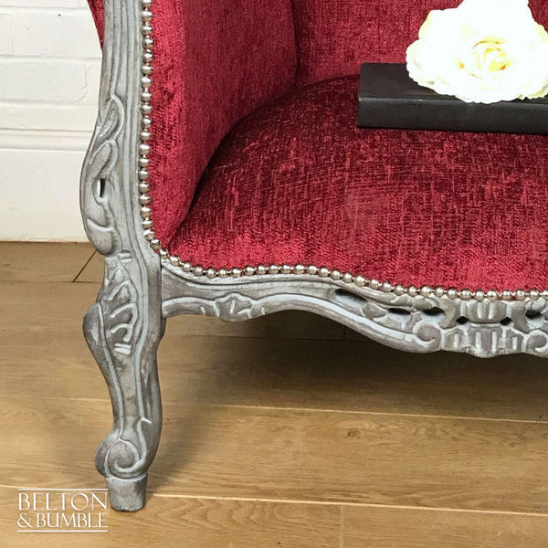 Louis Style Throne Armchair in Grey & Red Chenille-Belton & Bumble