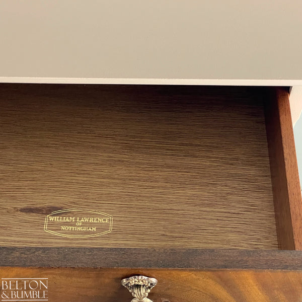 Seven Drawer Chest of Drawers in Dusky Pink and Flame Mahogany – Open drawer showing clean interior and WIlliam Lawrence stamp