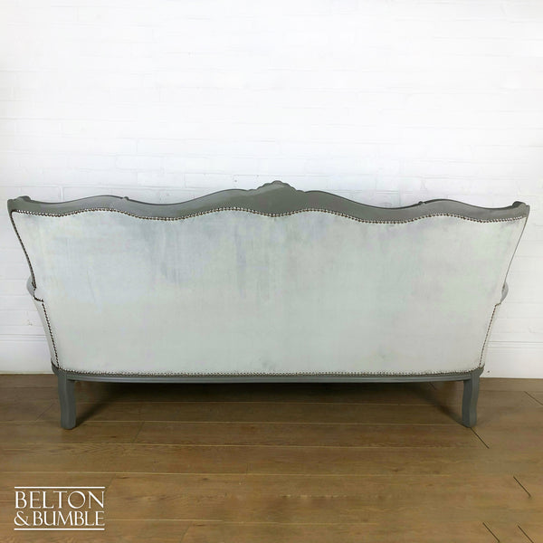 Louis Style Three Seater Sofa Reupholstered in Silver Grey Velvet-Belton & Bumble