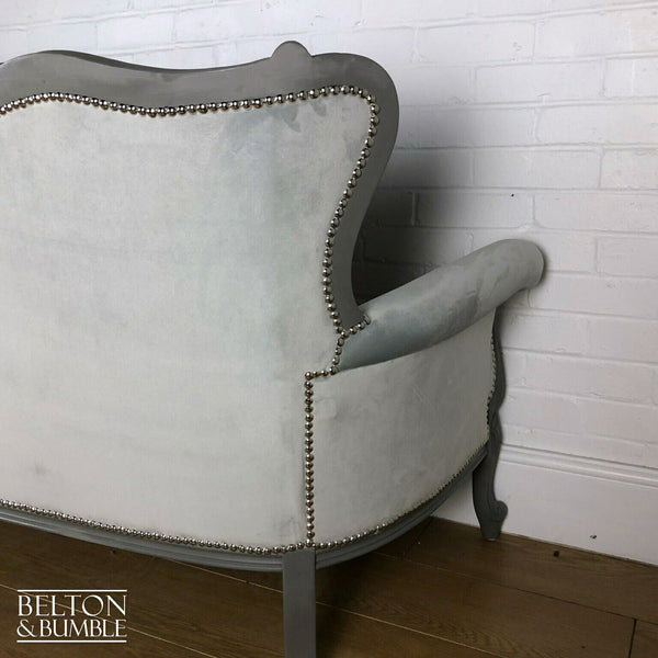 Louis Style Three Seater Sofa Reupholstered in Silver Grey Velvet-Belton & Bumble
