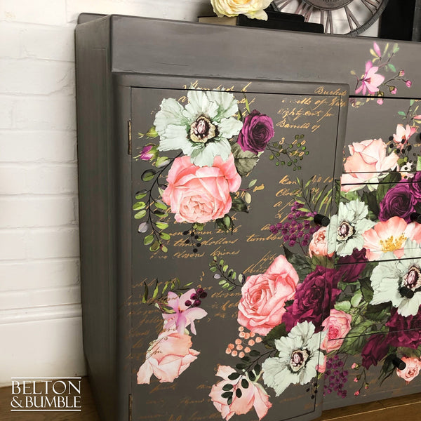 Solid Wood Mid Grey Floral Sideboard-Belton & Bumble