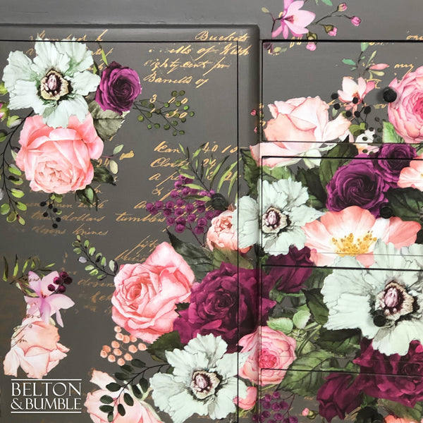 Solid Wood Mid Grey Floral Sideboard-Belton & Bumble