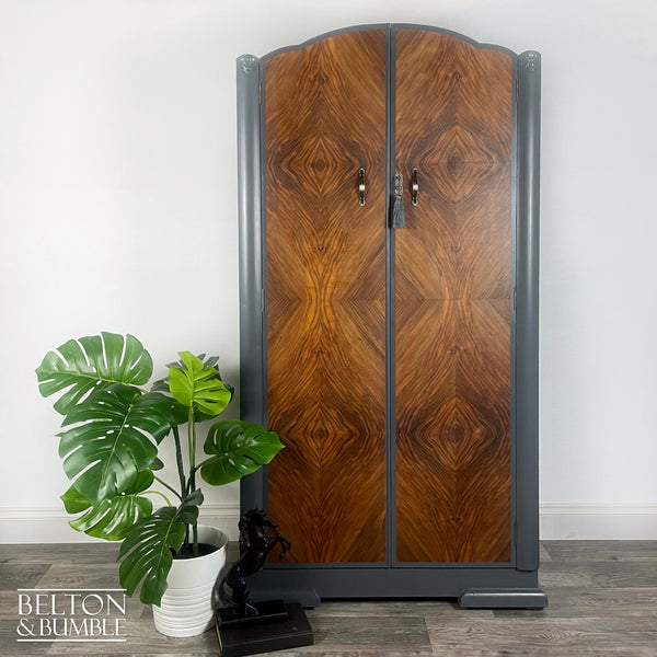 Vintage Wardrobe Tallboy in Charcoal Grey and Walnut-Wardrobe-Belton & Bumble