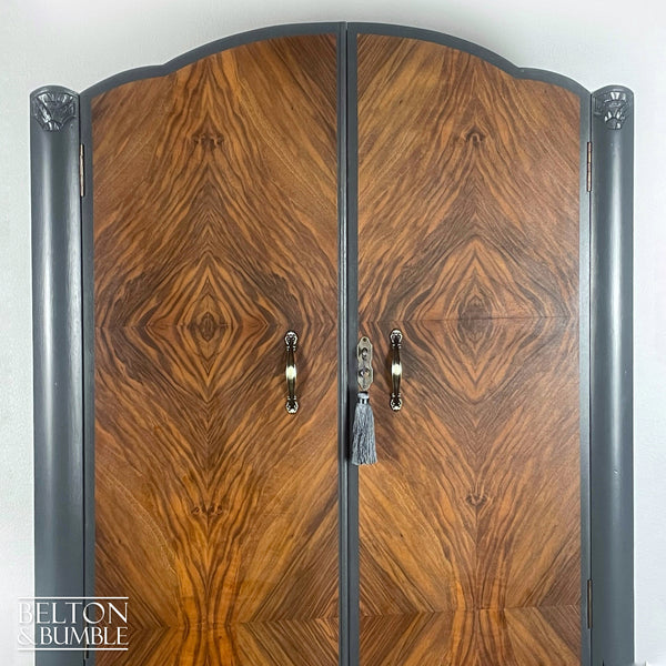 Vintage Wardrobe Tallboy in Charcoal Grey and Walnut-Wardrobe-Belton & Bumble