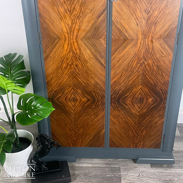 Vintage Wardrobe Tallboy in Charcoal Grey and Walnut-Wardrobe-Belton & Bumble