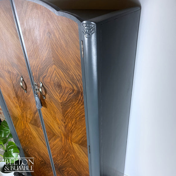 Vintage Wardrobe Tallboy in Charcoal Grey and Walnut-Wardrobe-Belton & Bumble