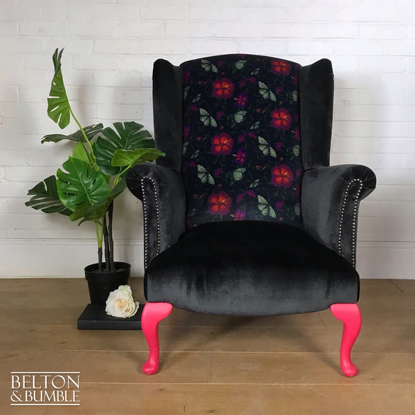 Black Velvet Statement Wing Back Armchair-Belton & Bumble