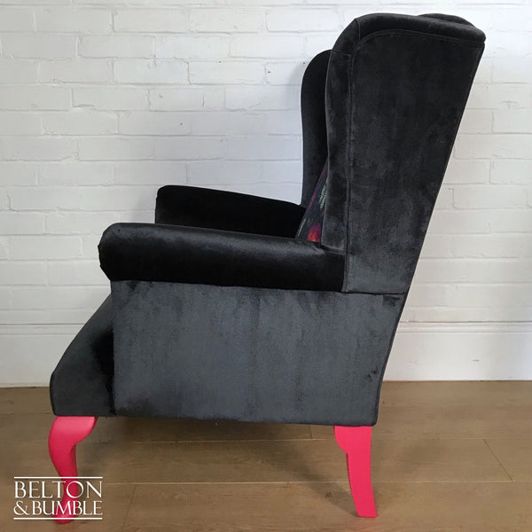 Black Velvet Statement Wing Back Armchair-Belton & Bumble