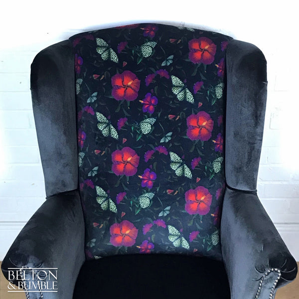 Black Velvet Statement Wing Back Armchair-Belton & Bumble
