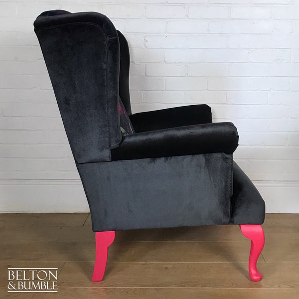 Black Velvet Statement Wing Back Armchair-Belton & Bumble