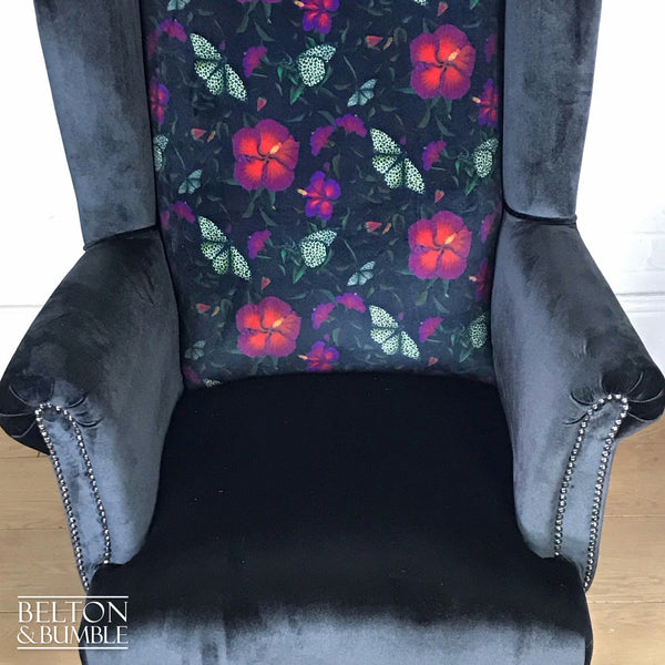 Black Velvet Statement Wing Back Armchair-Belton & Bumble