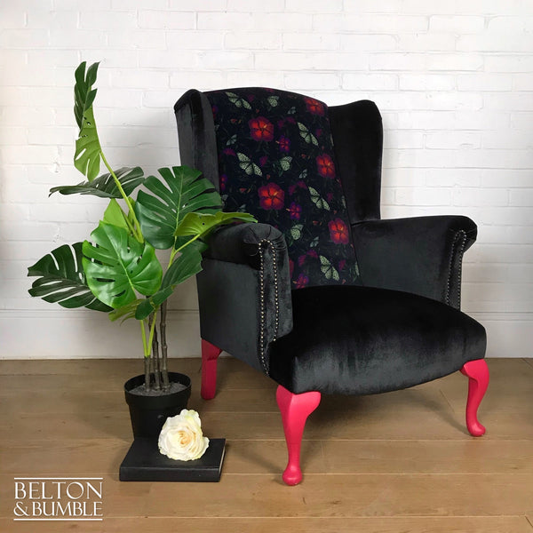Black Velvet Statement Wing Back Armchair-Belton & Bumble