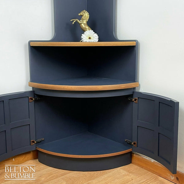 Corner Dresser Shelving Unit by Nathan Furniture in Navy Blue-Belton & Bumble