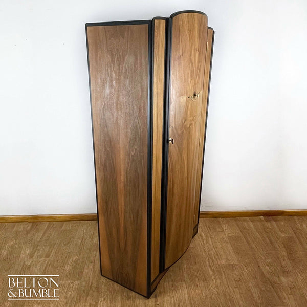 Bow Fronted Art Deco Style Vintage Wardrobe Tallboy in Walnut and Black-Wardrobe-Belton & Bumble